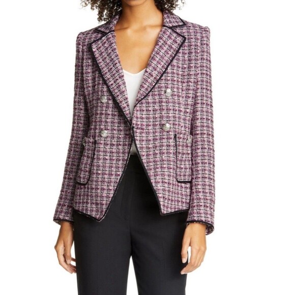 Veronica Beard Size 10 Double Breasted Theron Tweed Blazer Jacket Purple Pink - Picture 5 of 15